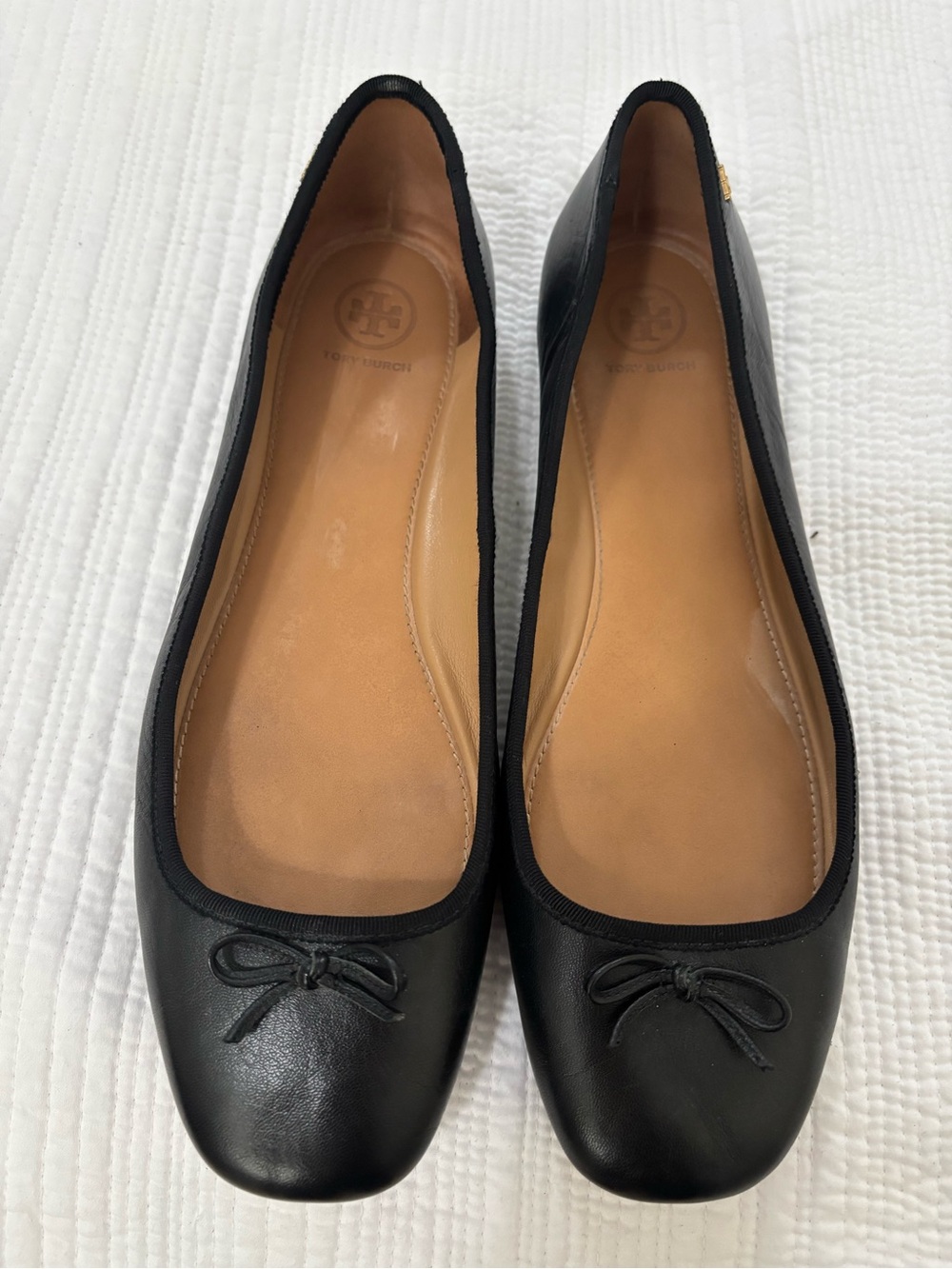 Tory Burch Black Leather Bow Ballet Flats